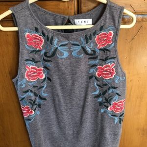 THML Lole Gray Floral Embroidered Tank Medium